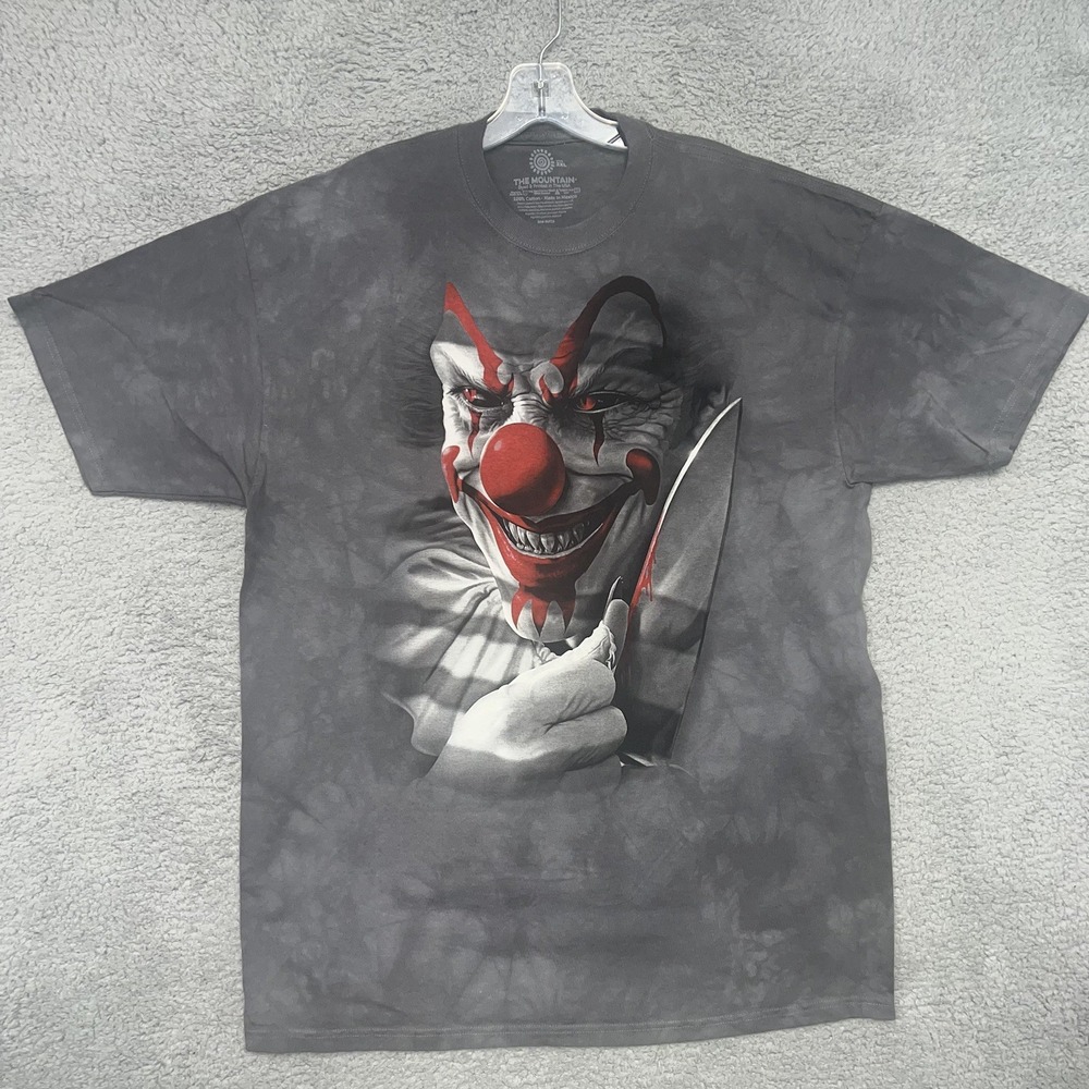 The Mountain Killer Clown T‎ Shirt Men's 2XL XXL Gray Tie-Dye Horror Knife Tee